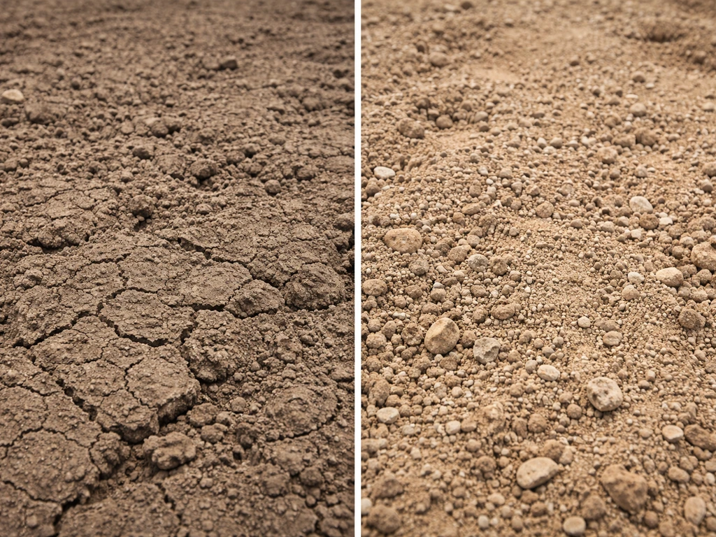 Side-by-side close-up of compacted soil and loose fill dirt showing different ground conditions for sod.