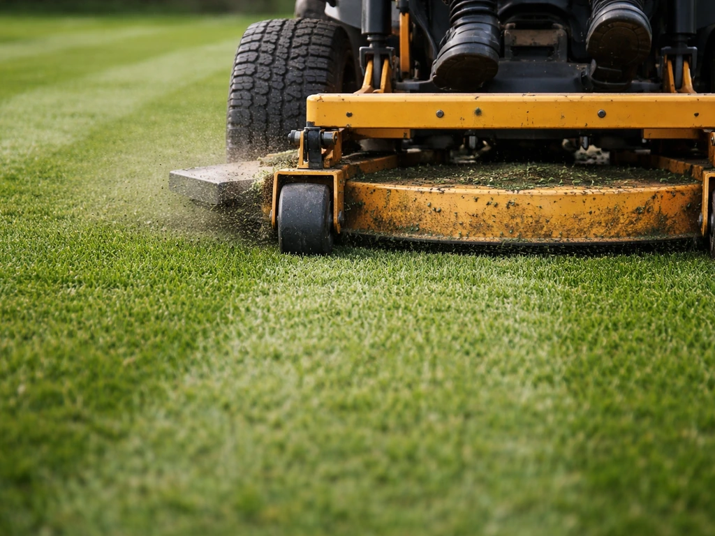 Mower deck lowered to cut an existing lawn very short for no-till surface prep