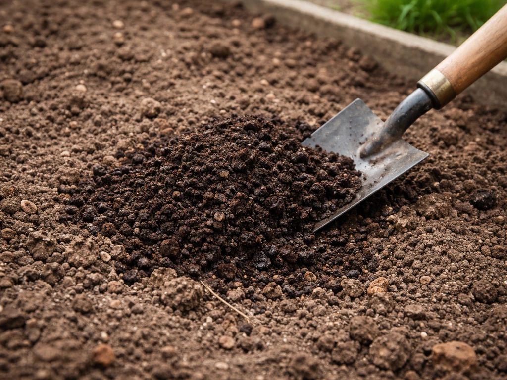 Hands mixing dark compost into topsoil in a garden bed before planting